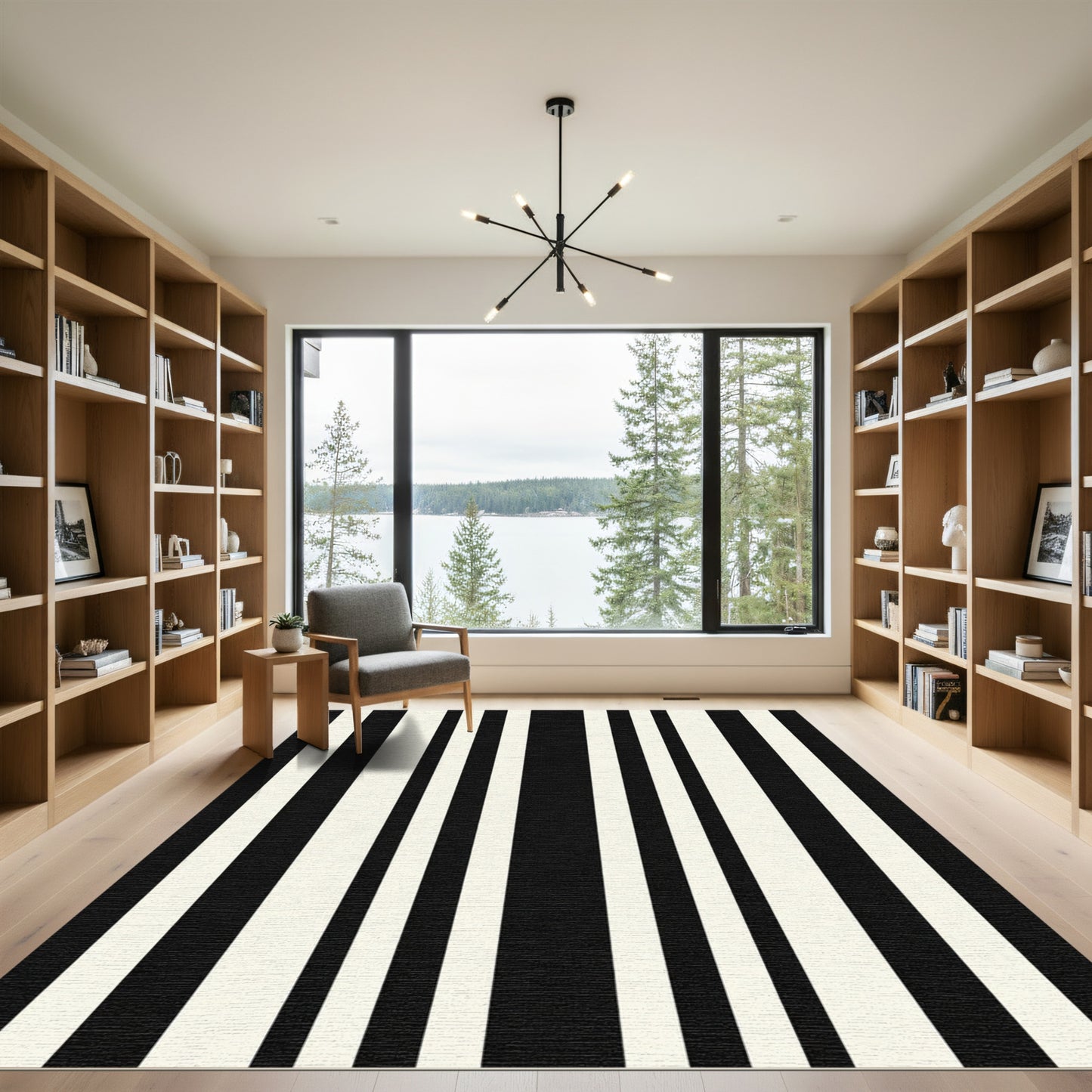 Bold Black Cream Vertical Stripes Rug