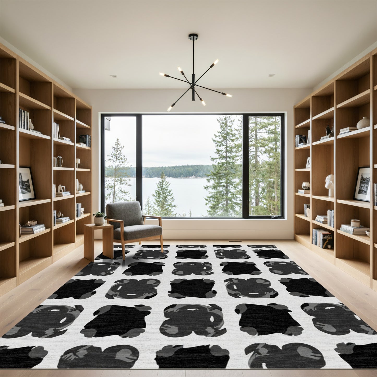 Monochromatic Abstract Organic Squares Rug