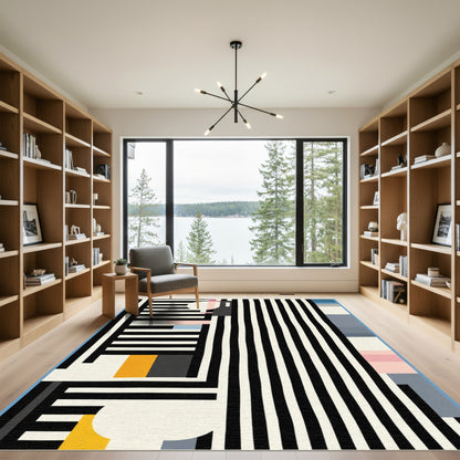 Bold Black White Geometric Abstract Rug