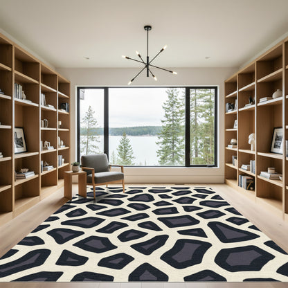 Cream Black Irregular Patch Rug