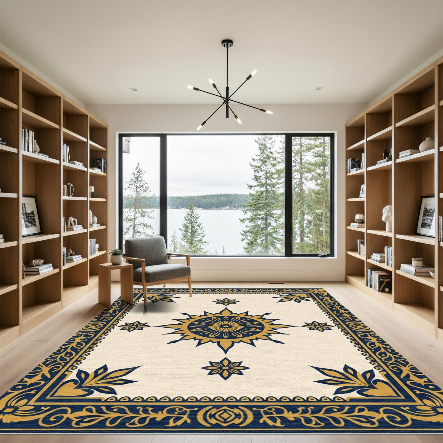 Navy Gold Sunburst Medallion Rug