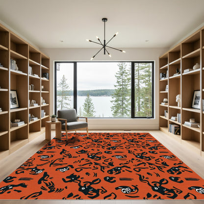Orange Black Whimsical Creature Pattern Rug
