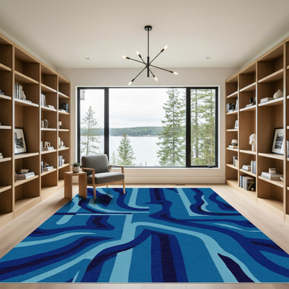 Deep Blue Wavy Stripe Arrangement Rug