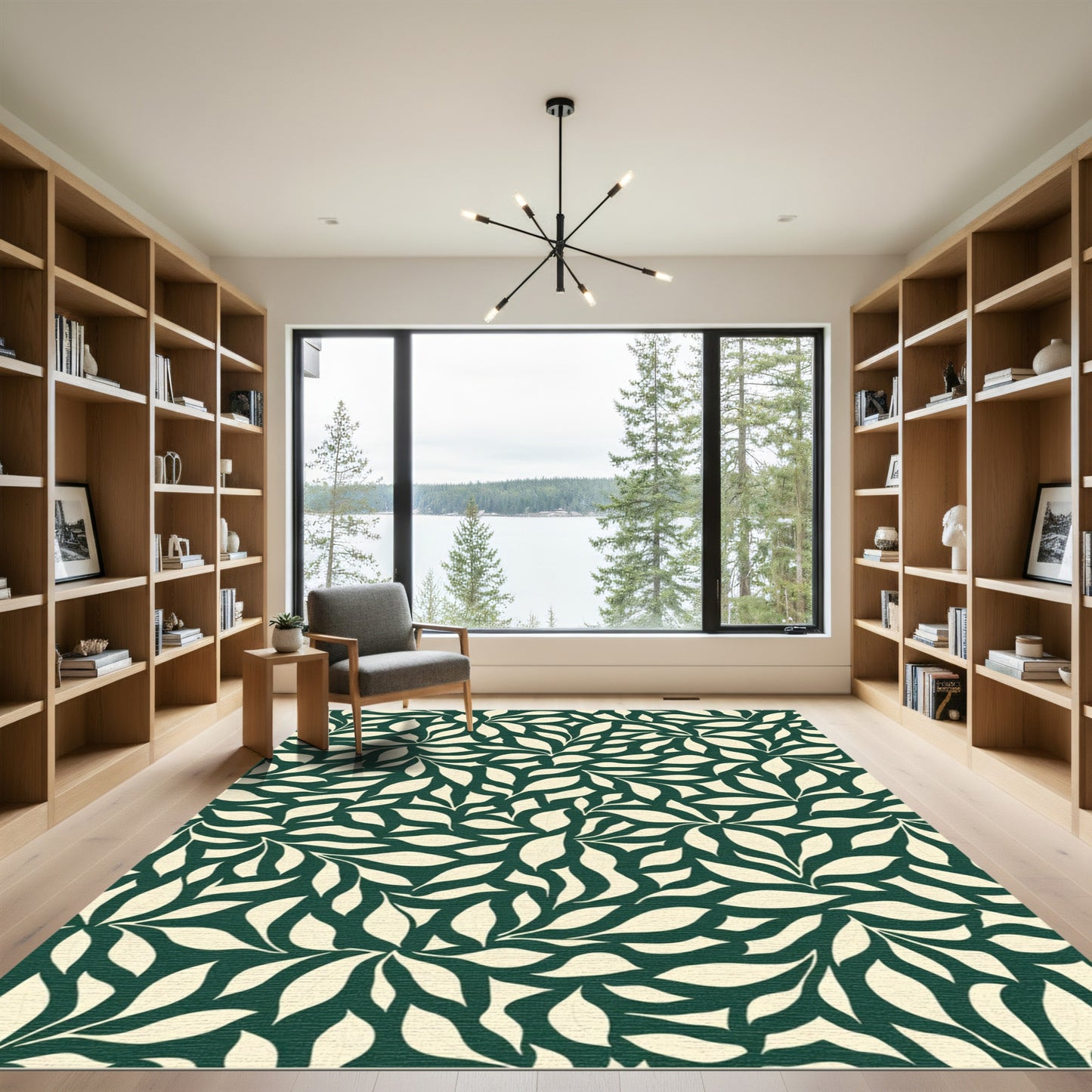 Cream Leafy Branch Pattern Rug