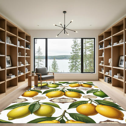 Fresh Yellow Lemon Citrus Botanical Illustration Rug