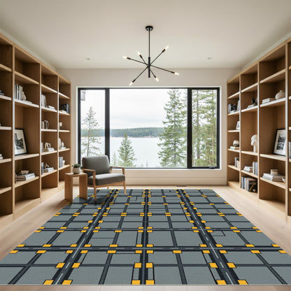 Urban Grid Cityscape Yellow Square Rug