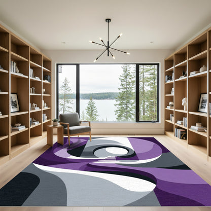 Modern Plum Abstract Geometric Rug