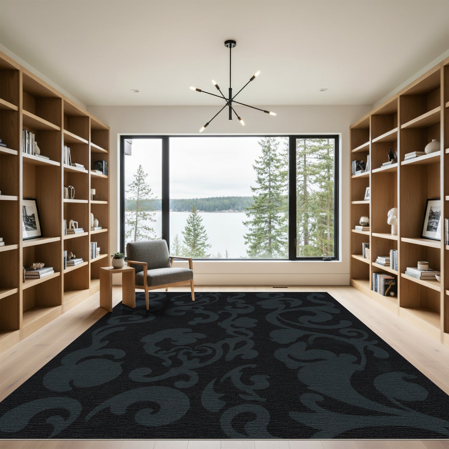 Dark Slate Gray Scrollwork Flourish Rug