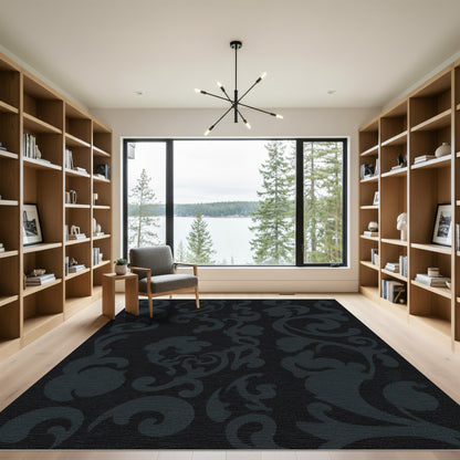 Dark Slate Gray Scrollwork Flourish Rug