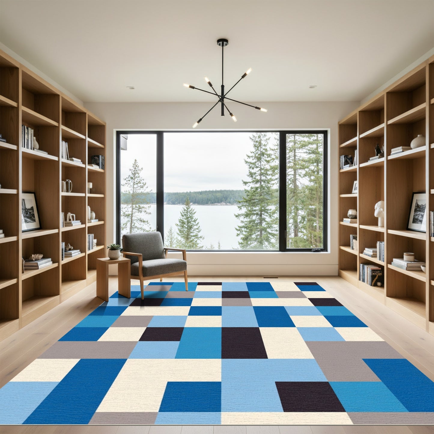Modern Blue Gray Block Composition Rug