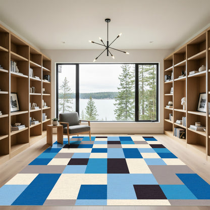 Modern Blue Gray Block Composition Rug