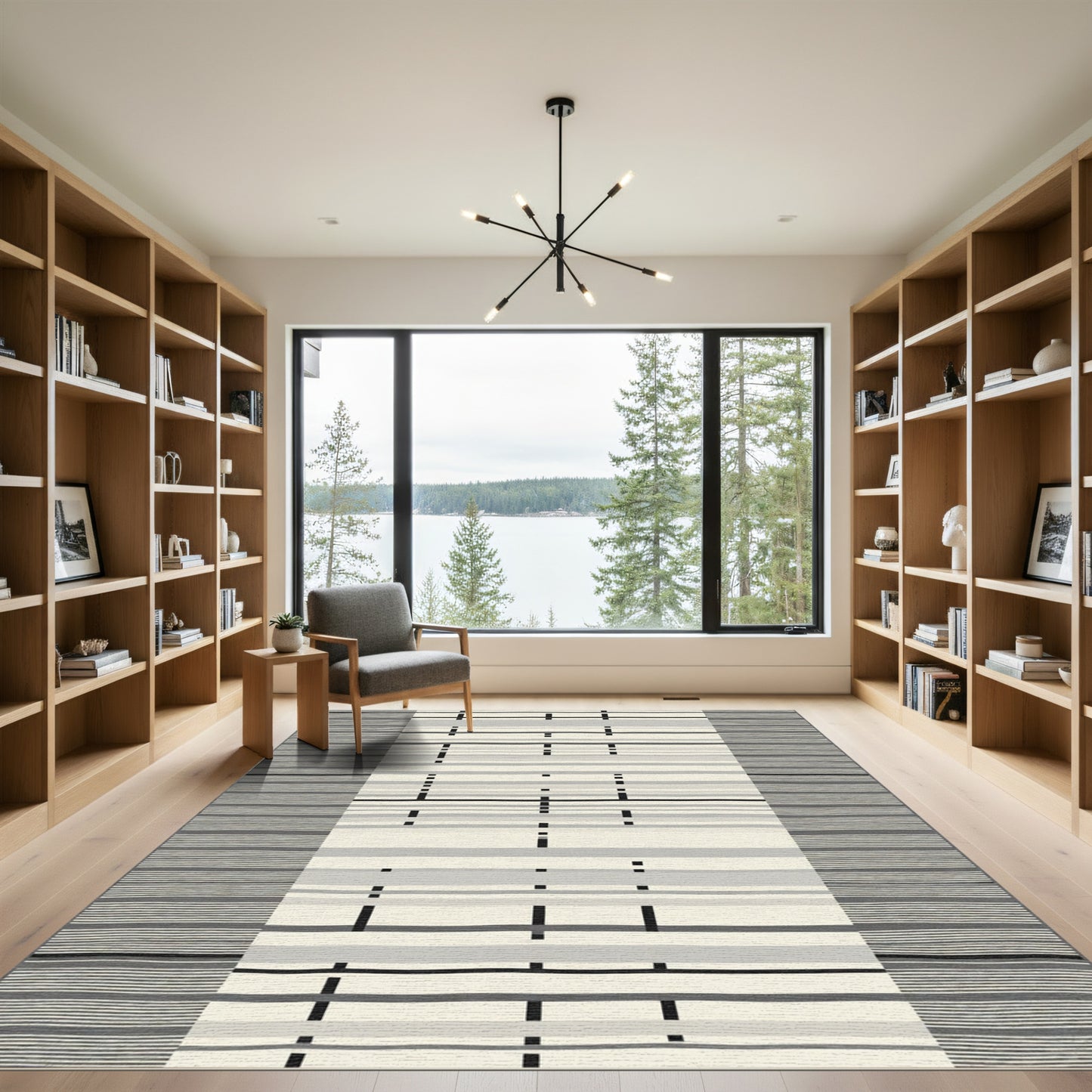 Monochromatic Textured Stripe Composition Rug