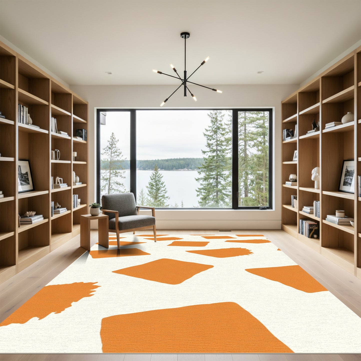 Orange Abstract Brushstroke Squares Rug