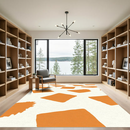 Orange Abstract Brushstroke Squares Rug
