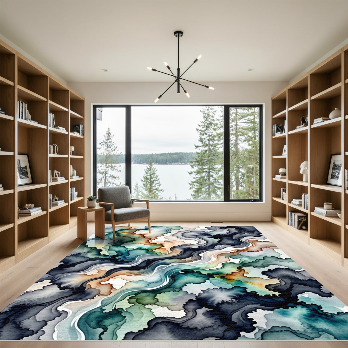 Abstract Teal And Amber Swirl Rug