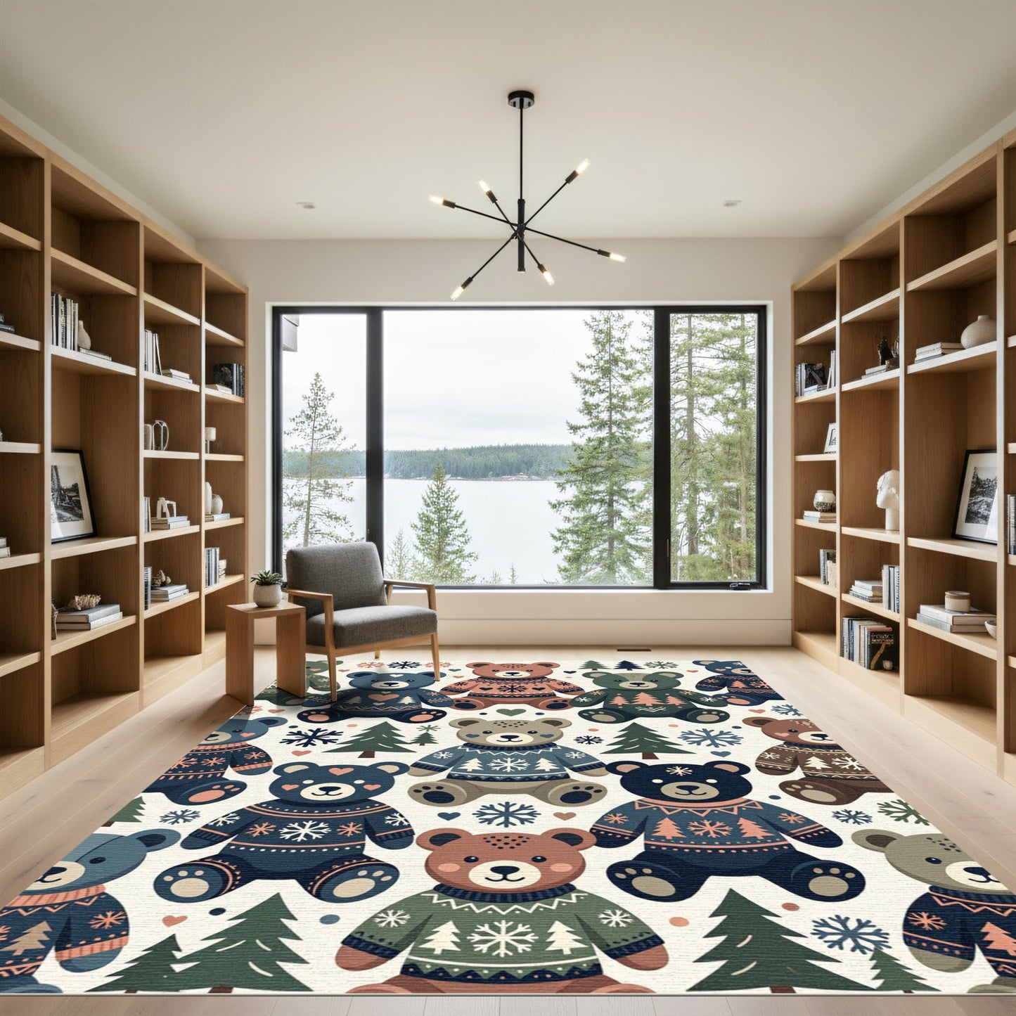Cozy Winter Bear Nordic Christmas Fleece Rug