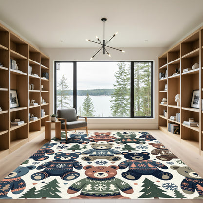 Cozy Winter Bear Nordic Christmas Fleece Rug