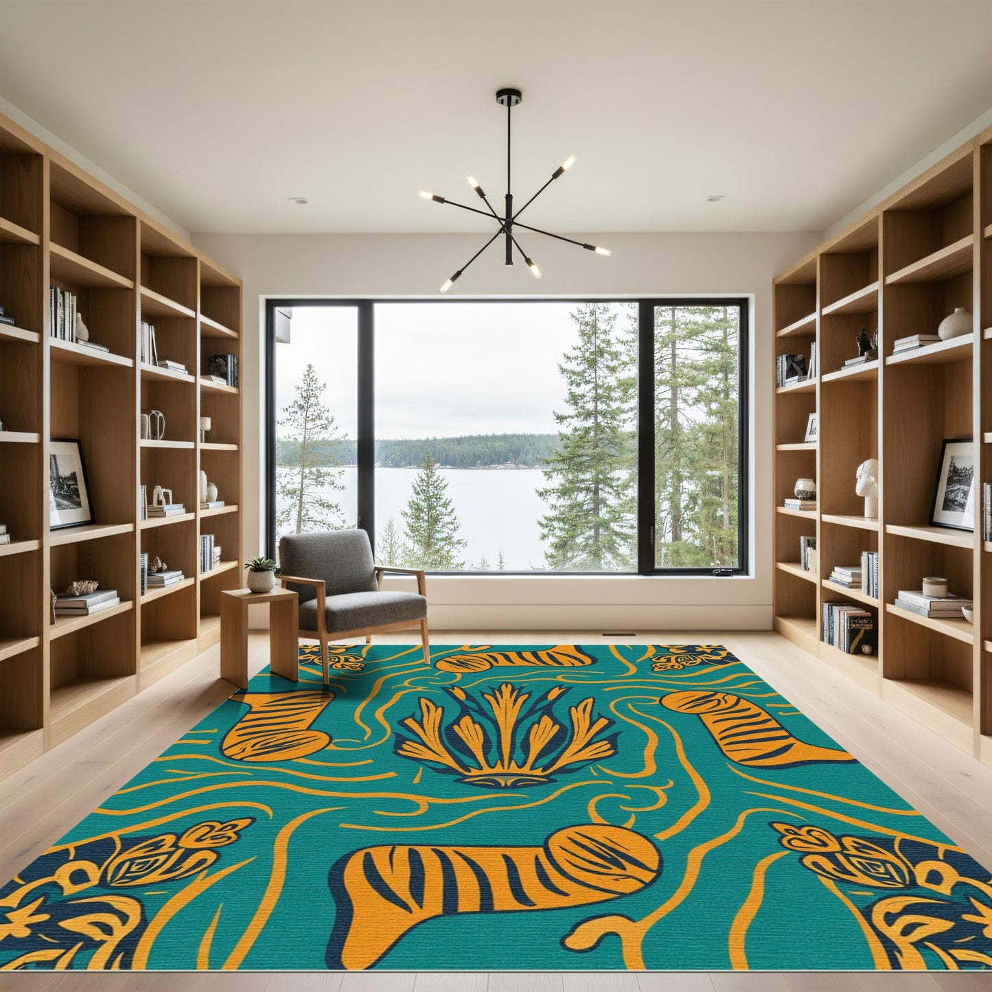 Bold Orange Tiger Stripe Seaweed Rug