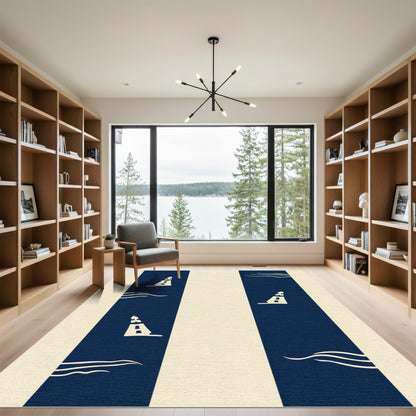 Navy Cream Nautical Stripe Lighthouse Rug