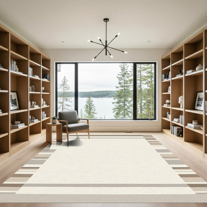 Neutral Tone Striped Border Rug