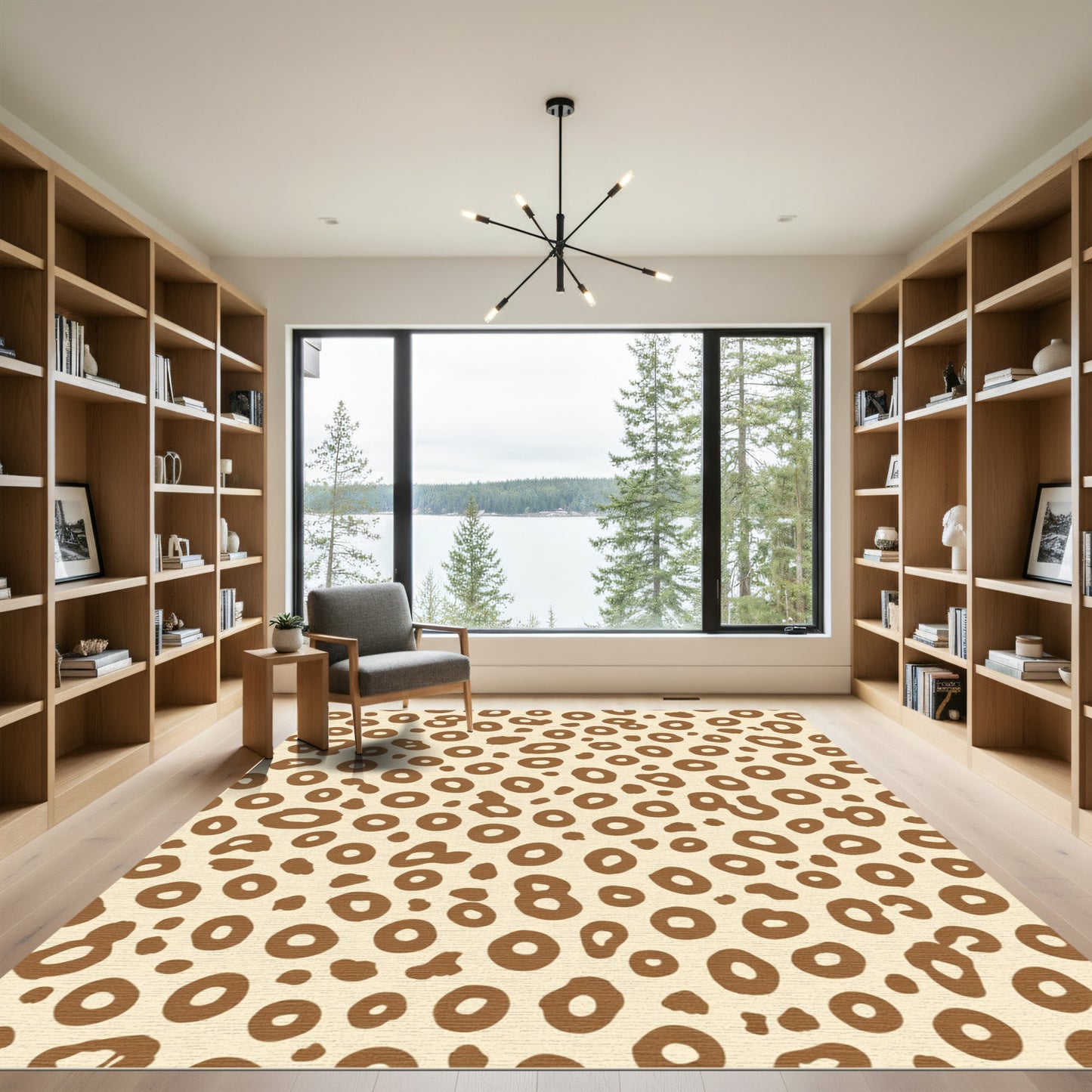 Cream Brown Animal Spot Rug