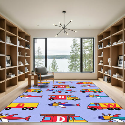 Playful Alphabet Vehicles Transportation Art Rug