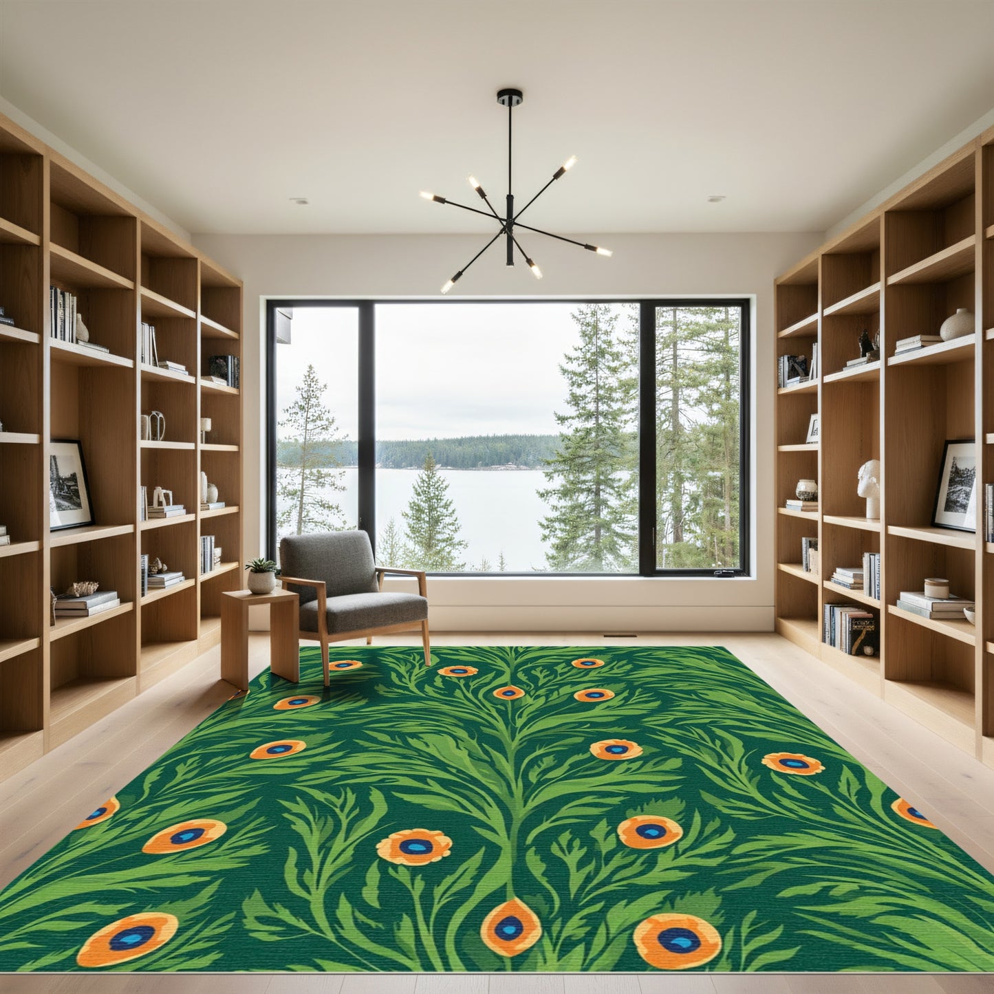 Emerald Green Peacock Feather Bloom Rug
