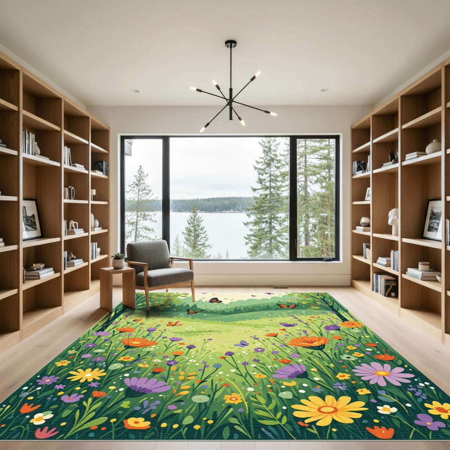 Whimsical Meadow Butterflies Vibrant Garden Rug