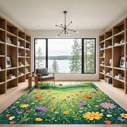 Whimsical Meadow Butterflies Vibrant Garden Rug