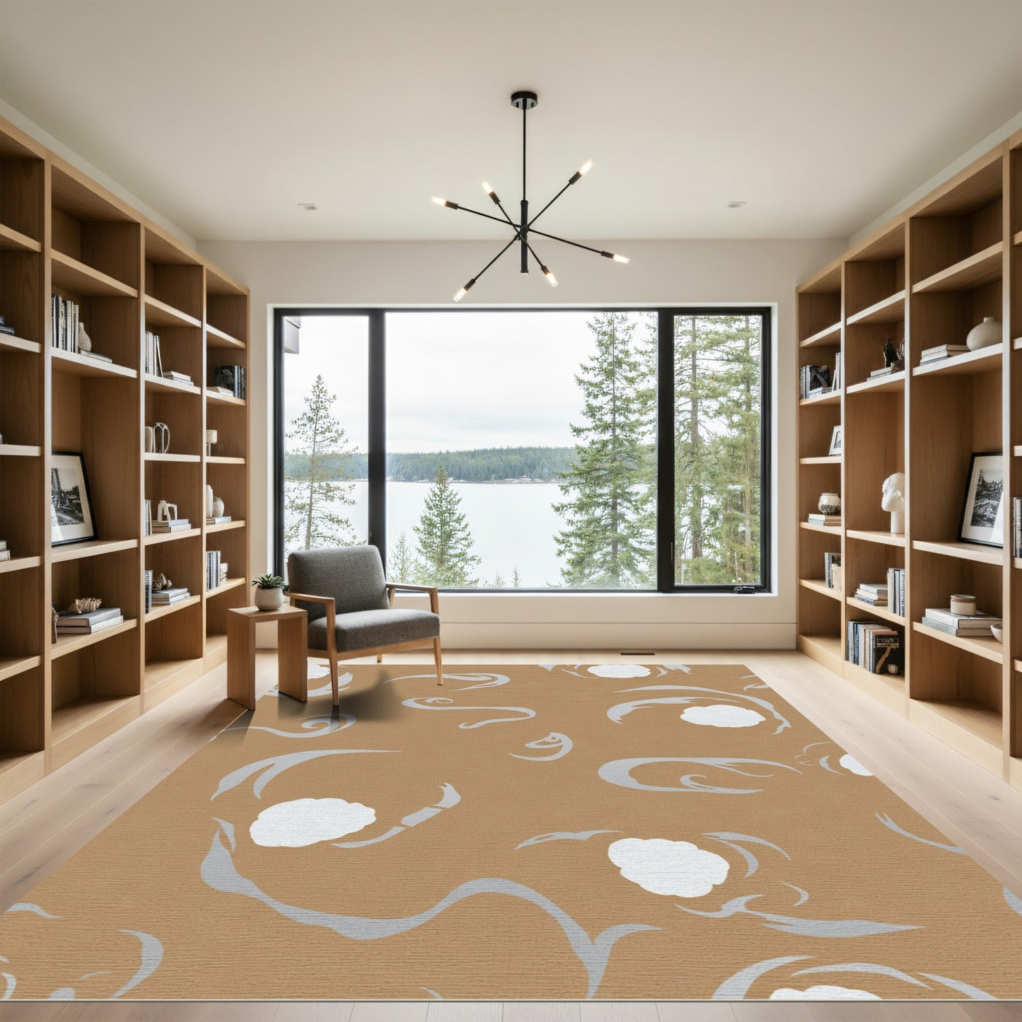 Brown Gray Abstract Flowing SwirlsRug Rug