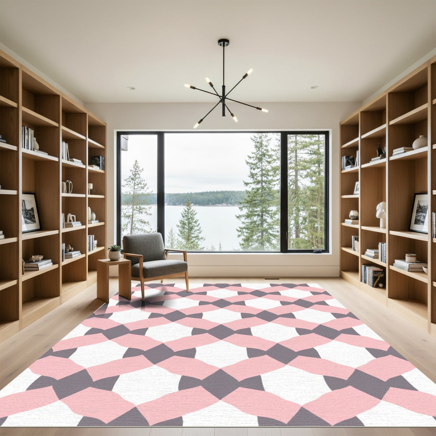 Pink Gray Interlocking Diamond Weave Rug