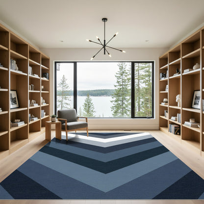 Navy Gray Chevron Stripes Rug