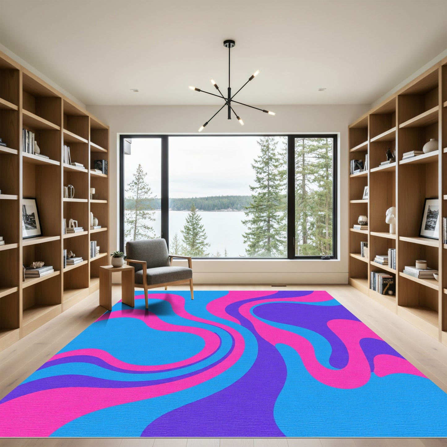Bright Swirling Pink Blue Purple Waves Rug
