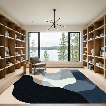 Abstract Organic Forms Blue Beige Rug