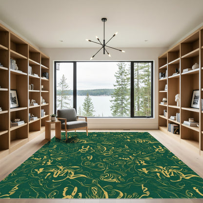 Emerald Gold Flourish Swirl Rug