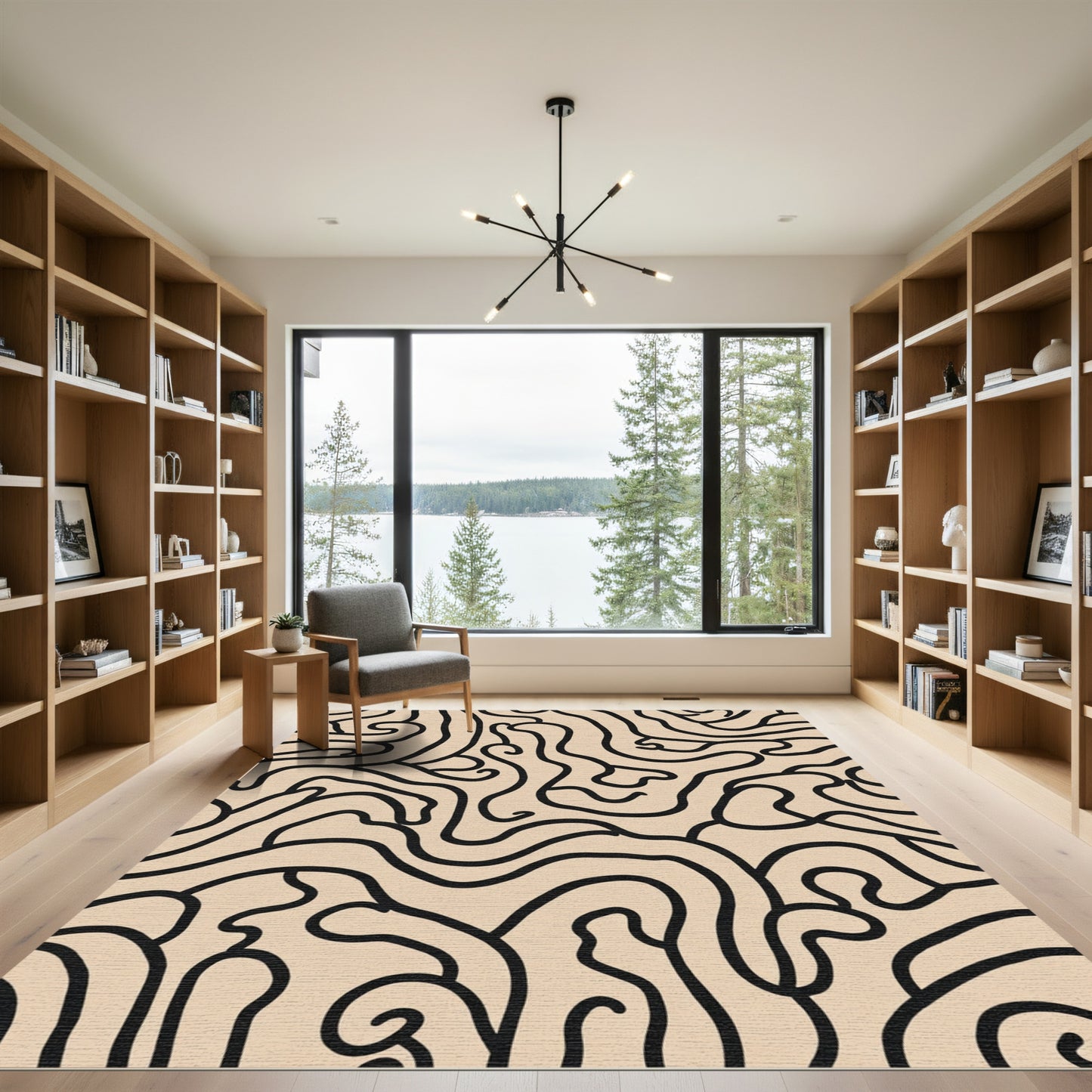 Beige Black Abstract Swirl Rug