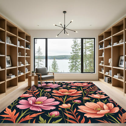 Ethereal Pink Cosmos Floral Garden Rug
