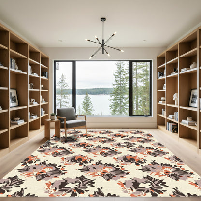 Cream Orange Floral Burst Rug
