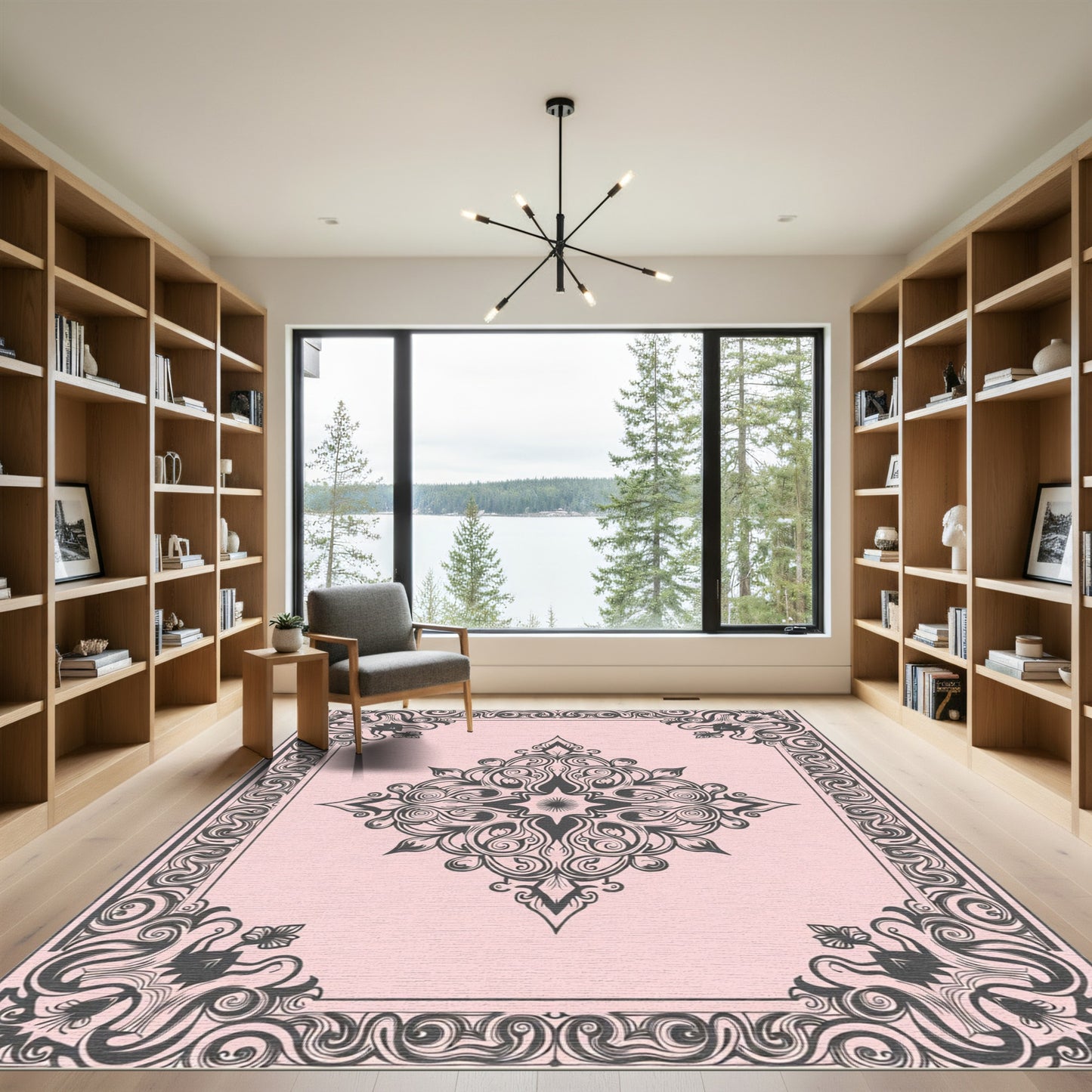 Ornate Gray Blossom Mandala Charm Rug