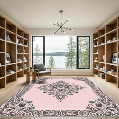 Ornate Gray Blossom Mandala Charm Rug
