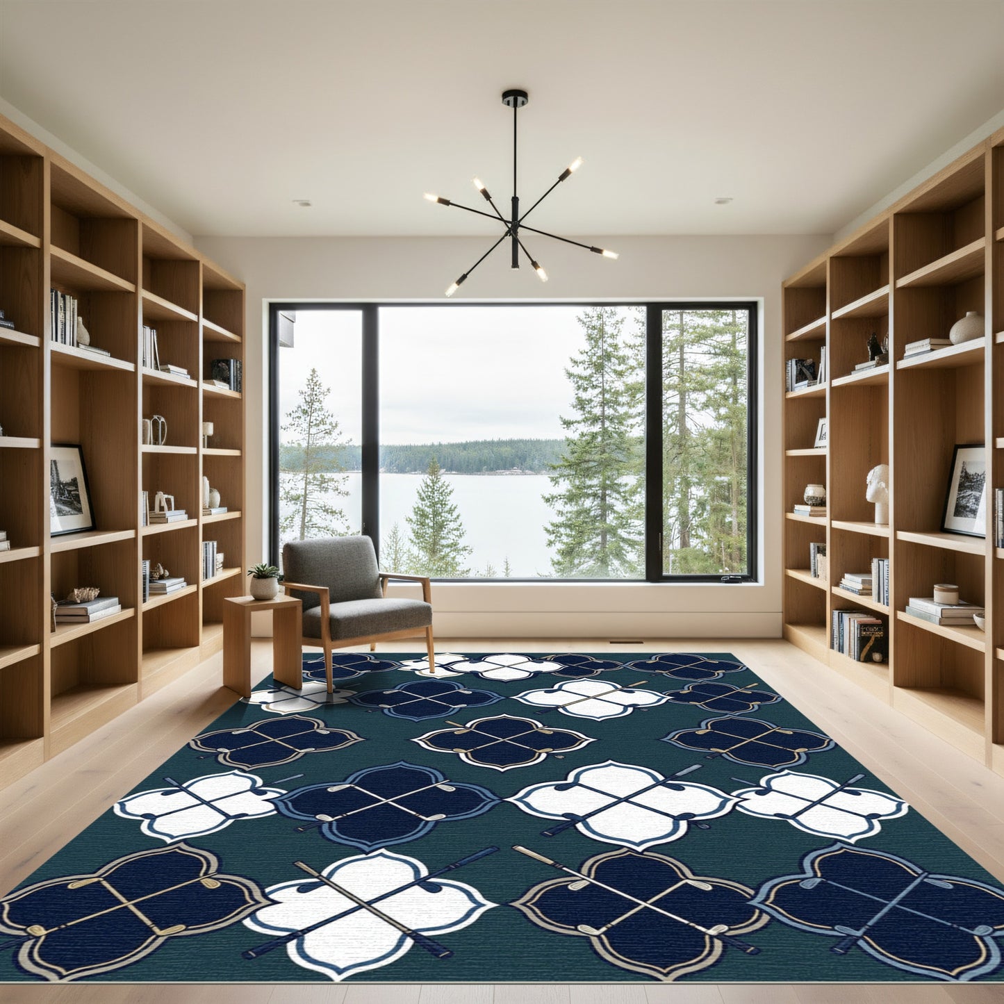 Navy Blue and White Golf Crest Rug