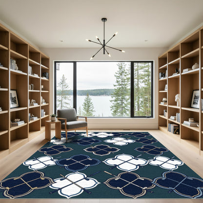 Navy Blue and White Golf Crest Rug