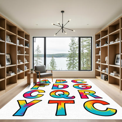 Vibrant Tie Dye Alphabet Letters Rug