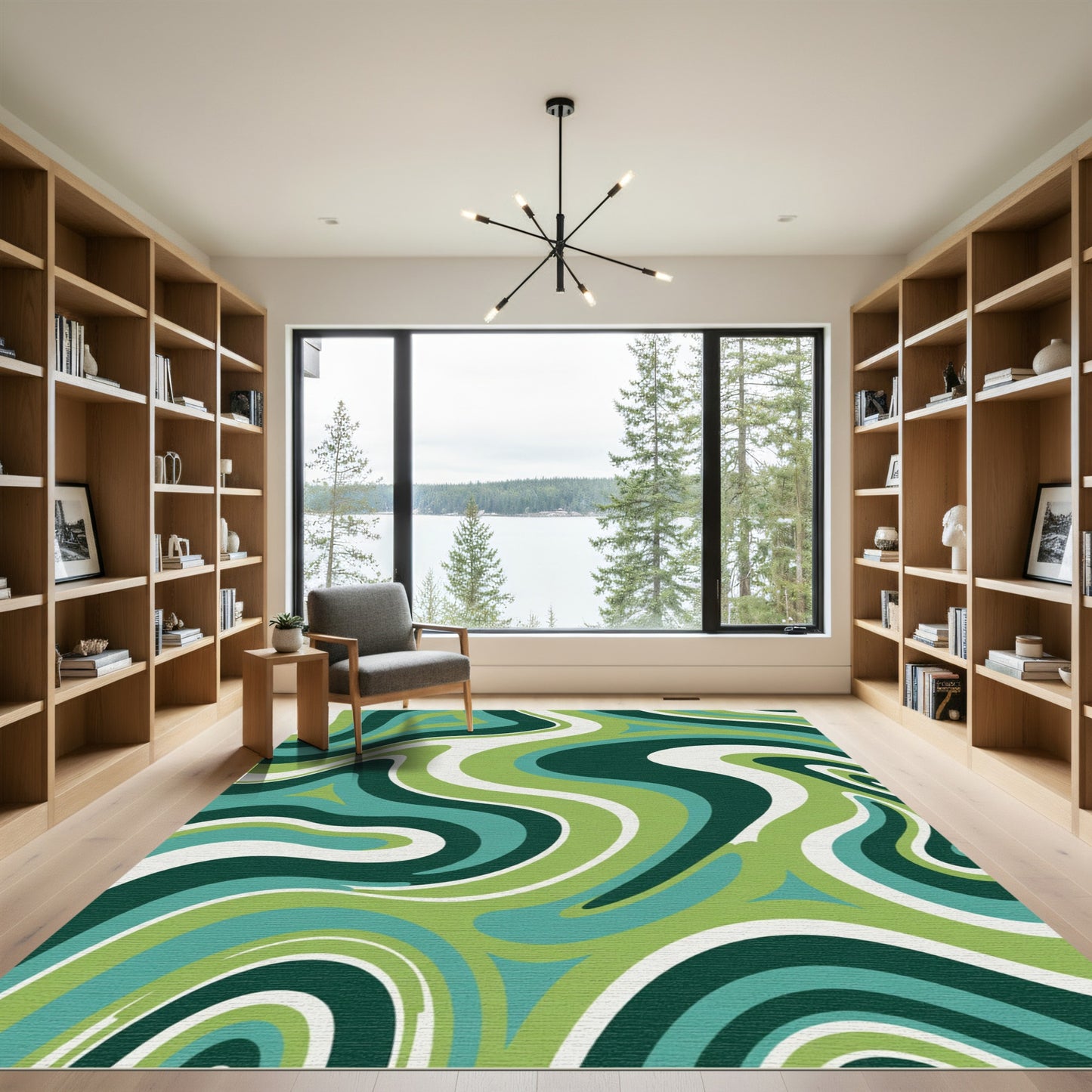Retro Green Swirl Abstract Rug