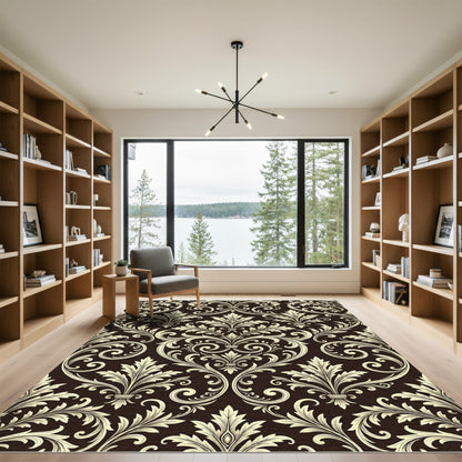 Ornate Ivory Acanthus Damask Rug