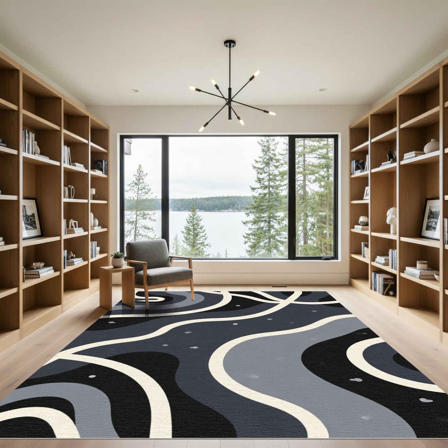 Moody Abstract Flowing Lines Rug