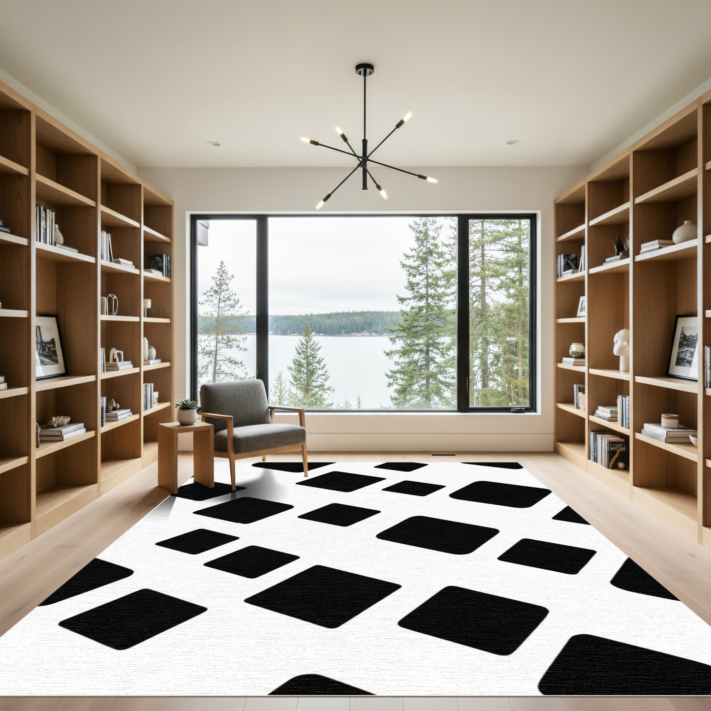 Black Rhombus Grid Scatter Rug
