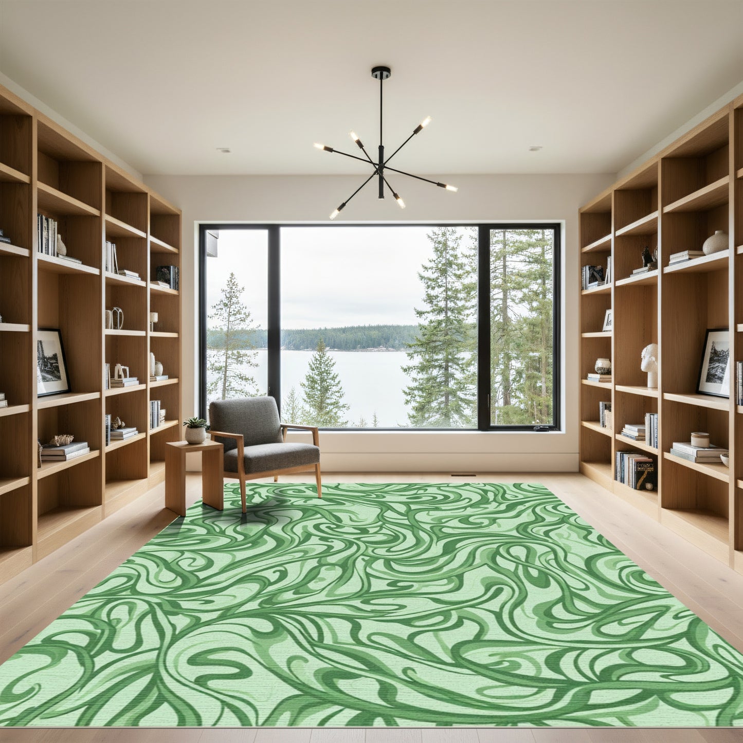 Muted Emerald Swirl Abstract Harmony Rug