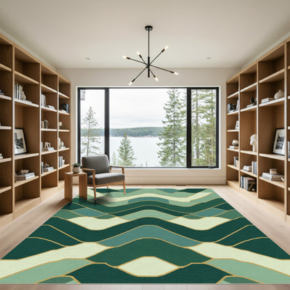 Abstract Green Wave Landscape Rug