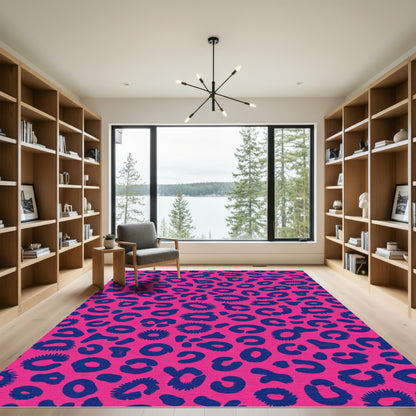 Vibrant Pink Blue Cheetah Spots Rug